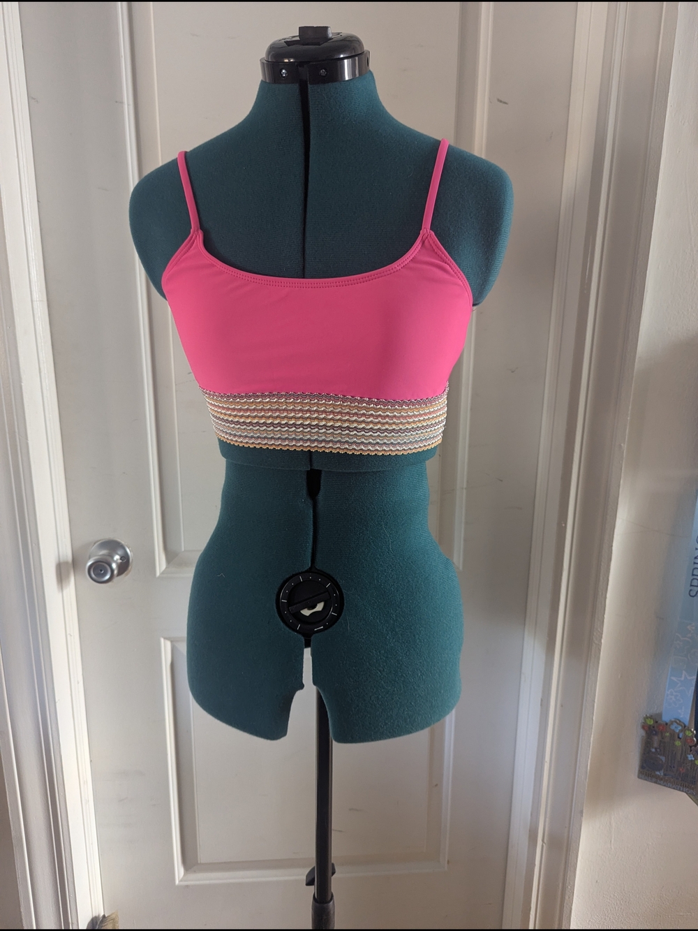 Source Unknown Hot Pink Bikini Top with Multicolor Striped Band